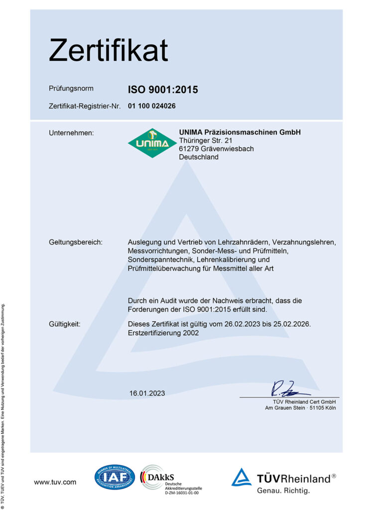 Zertifikat ISO 9001:2015 01 100 024026